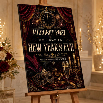 Gothic Clock Masquerade New Year Welcome Sign — welcome sign you personalize in Canva