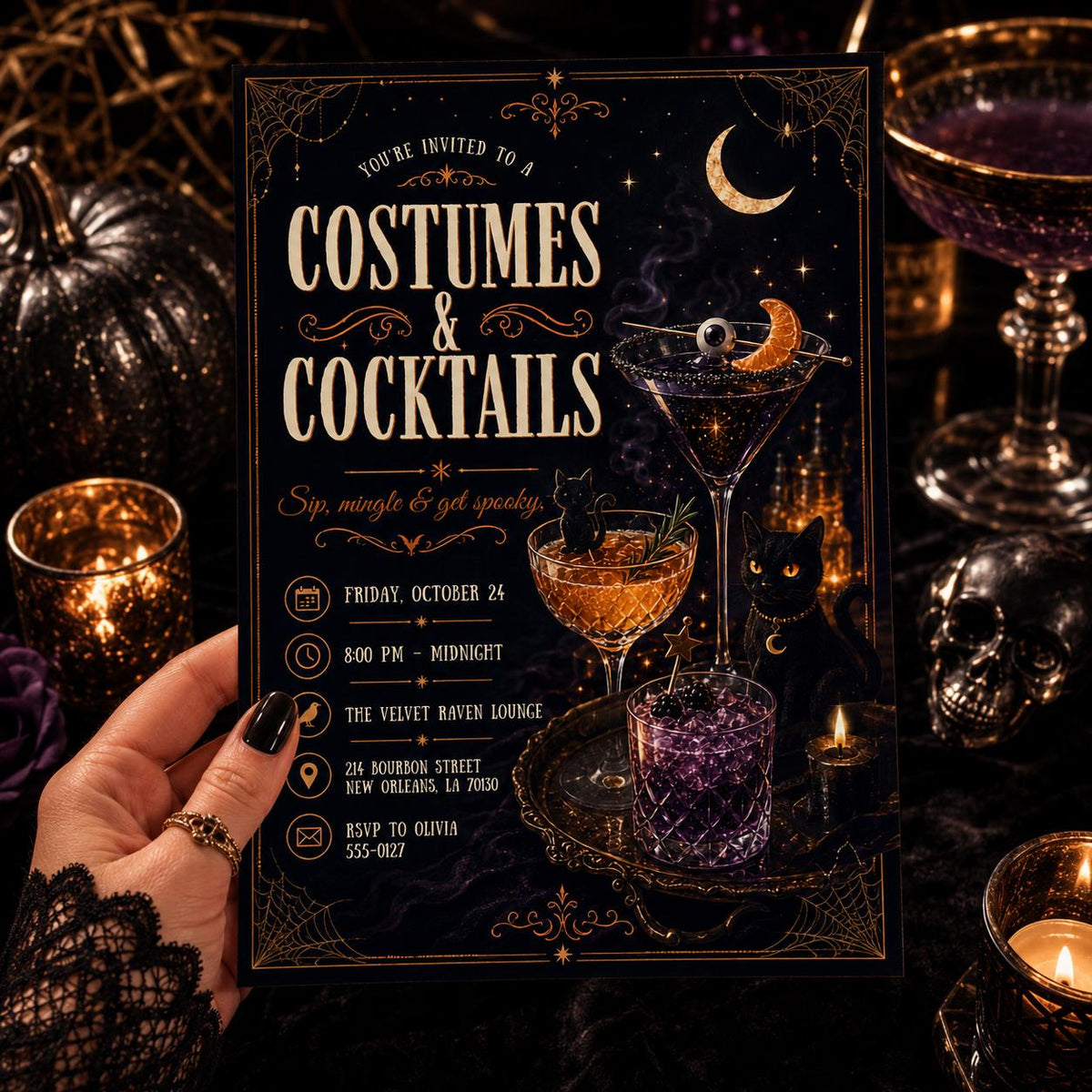 Gothic Costumes and Cocktails Invitation: Gothic Spooky Cocktail Night — invitation you personalize in Canva