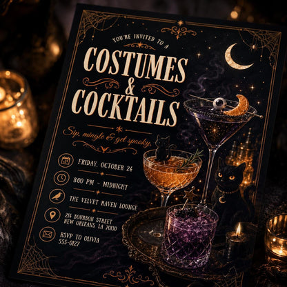 Gothic Costumes and Cocktails Invitation: Gothic Spooky Cocktail Night — digital invitation, instant download