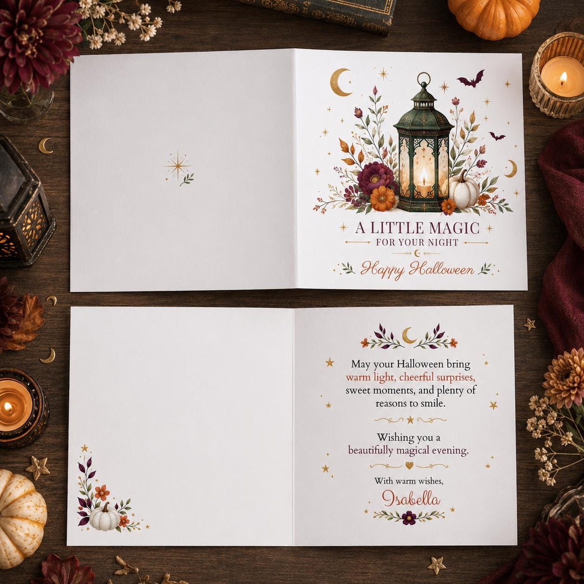 Gothic Floral Elegant Halloween Greeting Card — lantern design
