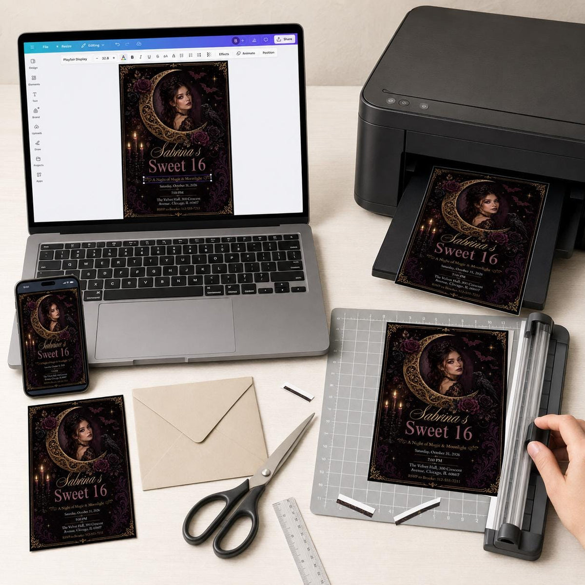 Gothic Floral Sweet 16 Birthday Invitation — celestial design