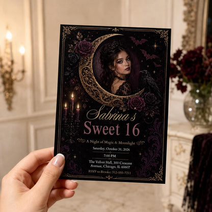 Gothic Floral Sweet 16 Birthday Invitation — invitation you personalize in Canva