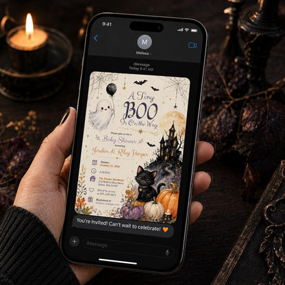 Gothic Halloween Baby Shower Invitation: A Tiny Boo Is on the Way — ghost design