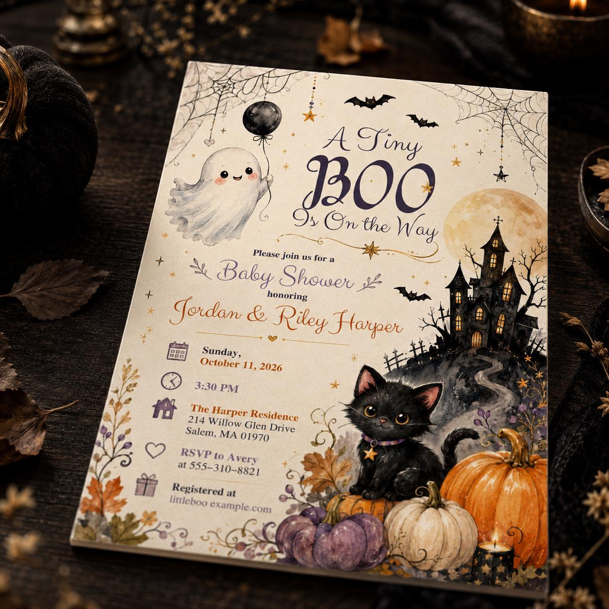 Gothic Halloween Baby Shower Invitation: A Tiny Boo Is on the Way — digital invitation, instant download