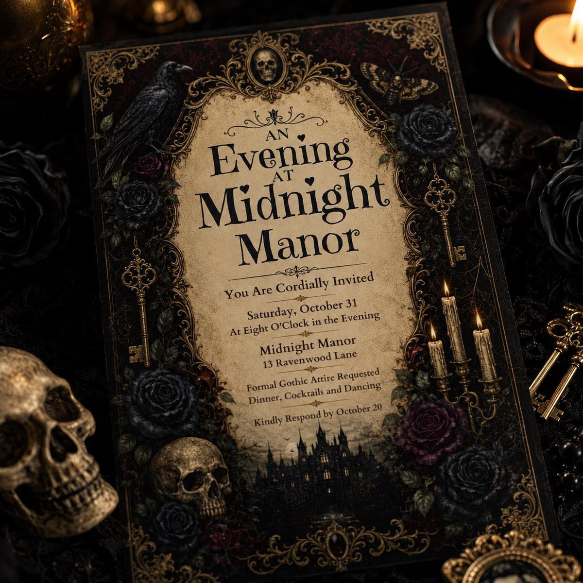 Gothic Halloween Party Invitation — invitation you personalize in Canva