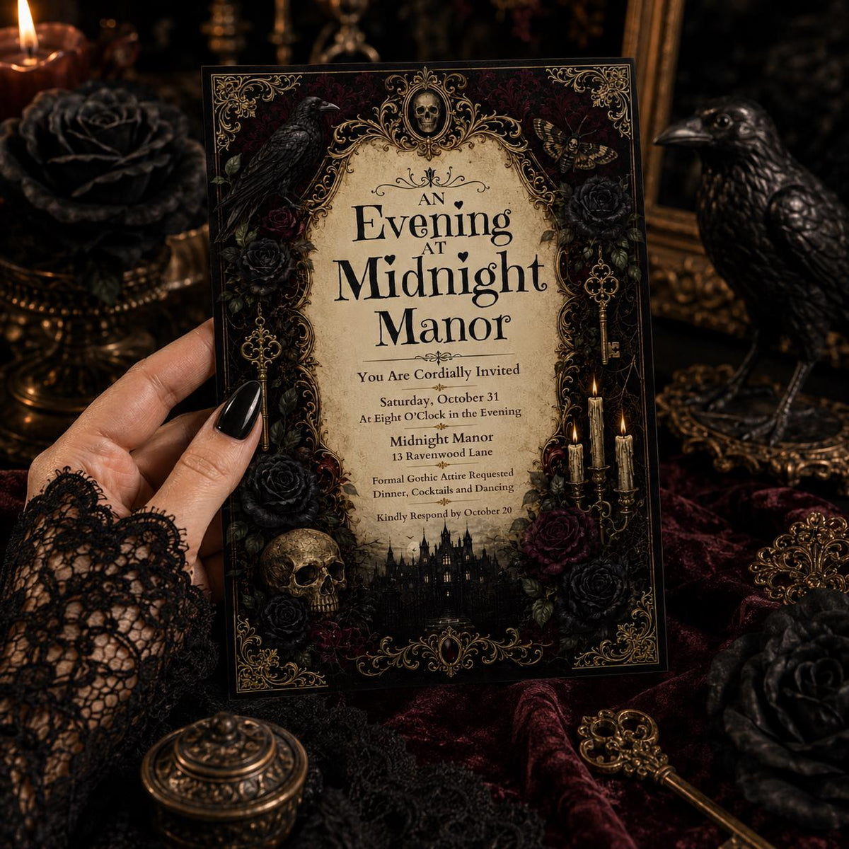 Gothic Halloween Party Invitation — digital invitation, instant download