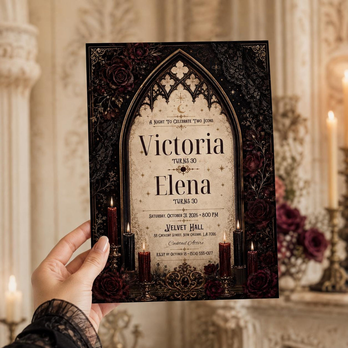 Gothic Joint 30th Birthday Cathedral Arch Invitation — invitation you personalize in Canva