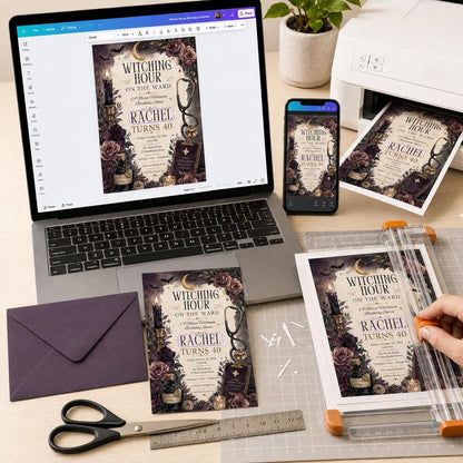 Gothic Nurse Halloween 40th Birthday Invitation — digital invitation, instant download