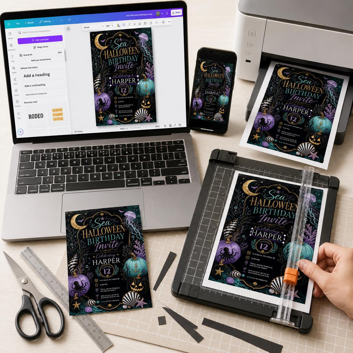 Gothic Sea Halloween 12th Birthday Invitation — invitation you personalize in Canva