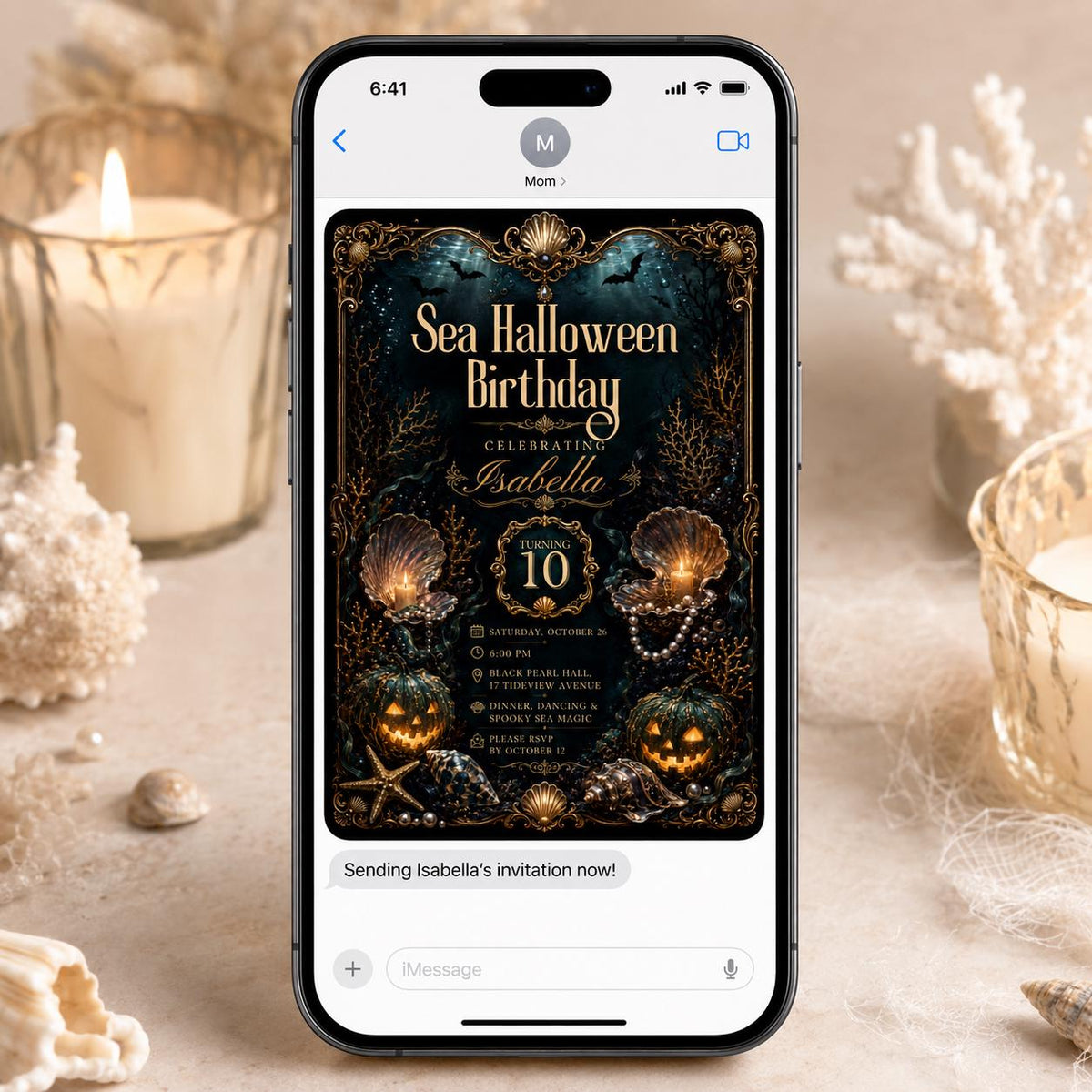 Gothic Sea Halloween Birthday Invitation — ocean design