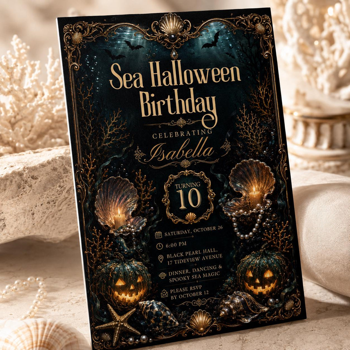 Gothic Sea Halloween Birthday Invitation — digital invitation, instant download