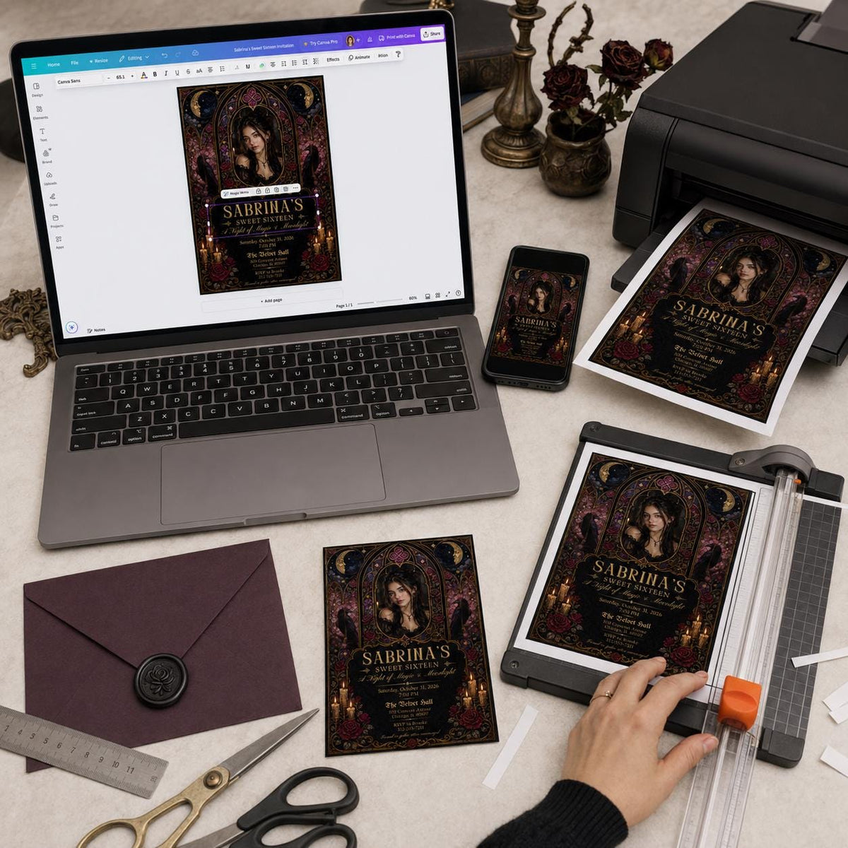 Gothic Sweet 16 Invitation — invitation you personalize in Canva
