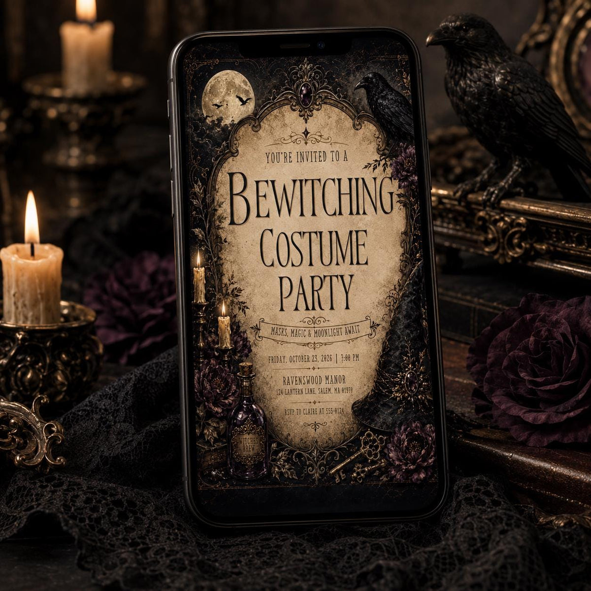 Gothic Vintage Halloween Costume Party Invitation — invitation you personalize in Canva