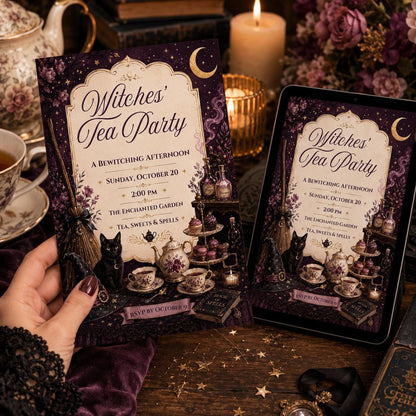 Gothic Witches Tea Party Invitation — witch design