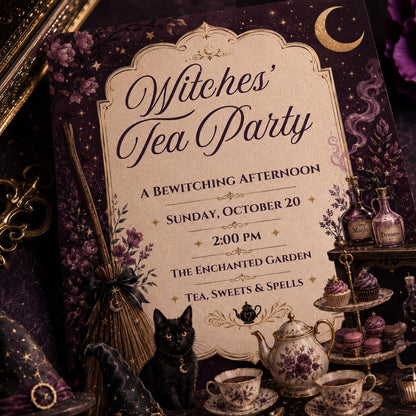 Gothic Witches Tea Party Invitation — digital invitation, instant download