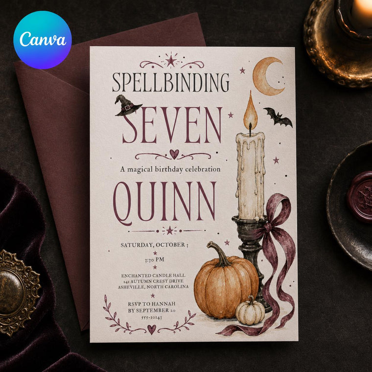 Gothic Witchy 7th Birthday Invitation