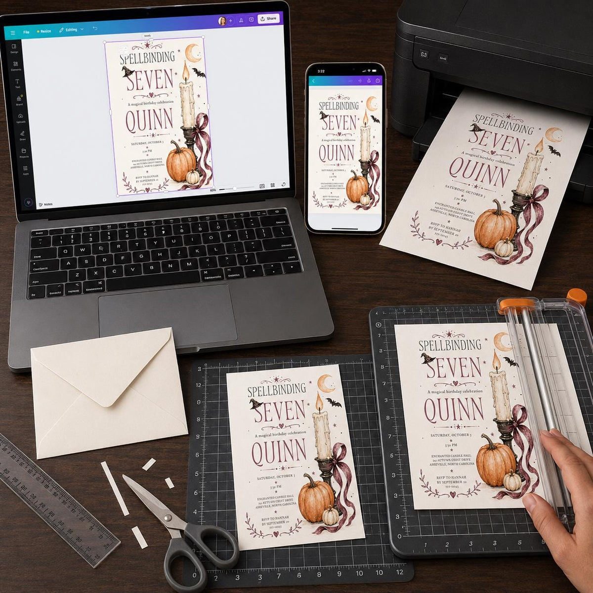 Gothic Witchy 7th Birthday Invitation — print-ready 7th birthday party design from VoltBy