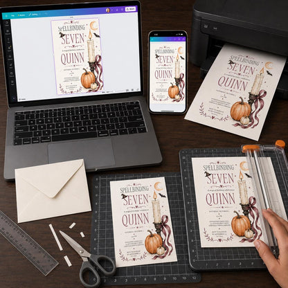 Gothic Witchy 7th Birthday Invitation — print-ready 7th birthday party design from VoltBy