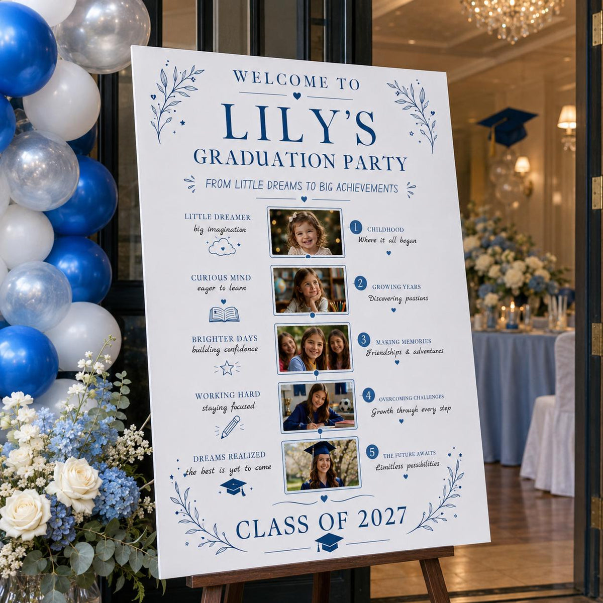 Graduation Welcome Sign: Photo Timeline Memory Board — digital welcome sign, instant download