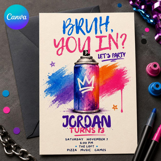 Graffiti 13th Birthday Invitation — editable Canva template
