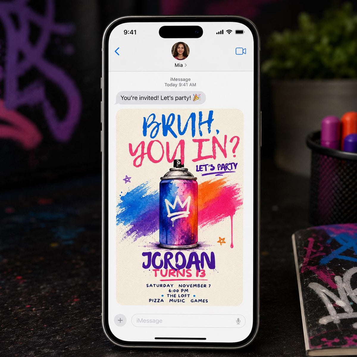 Graffiti 13th Birthday Invitation — art design