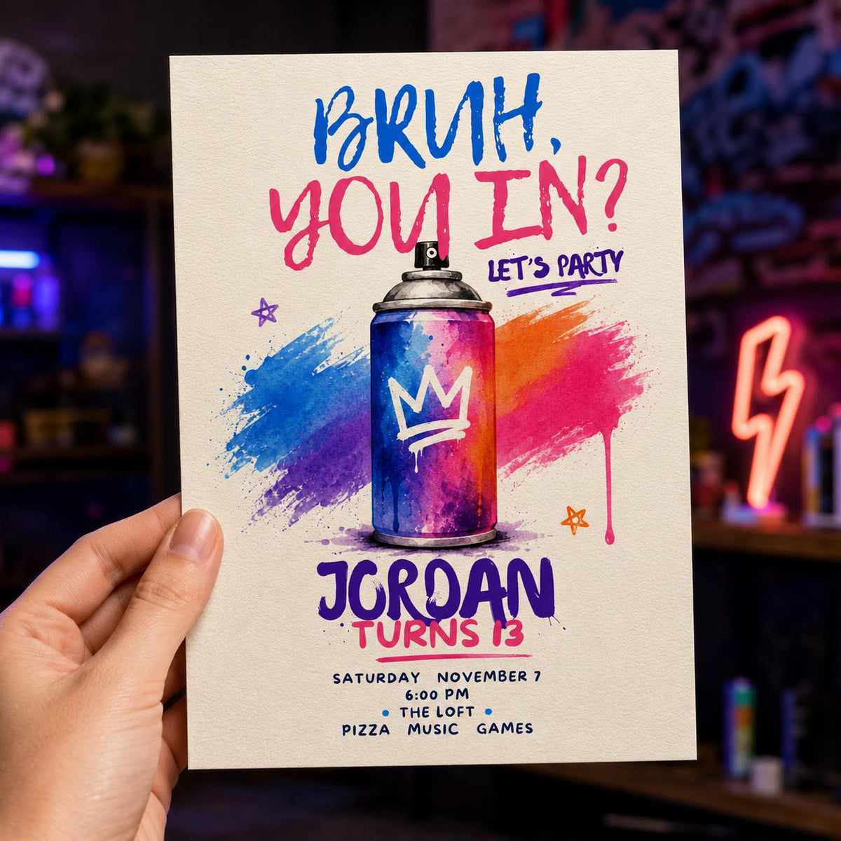 Graffiti 13th Birthday Invitation — invitation you personalize in Canva
