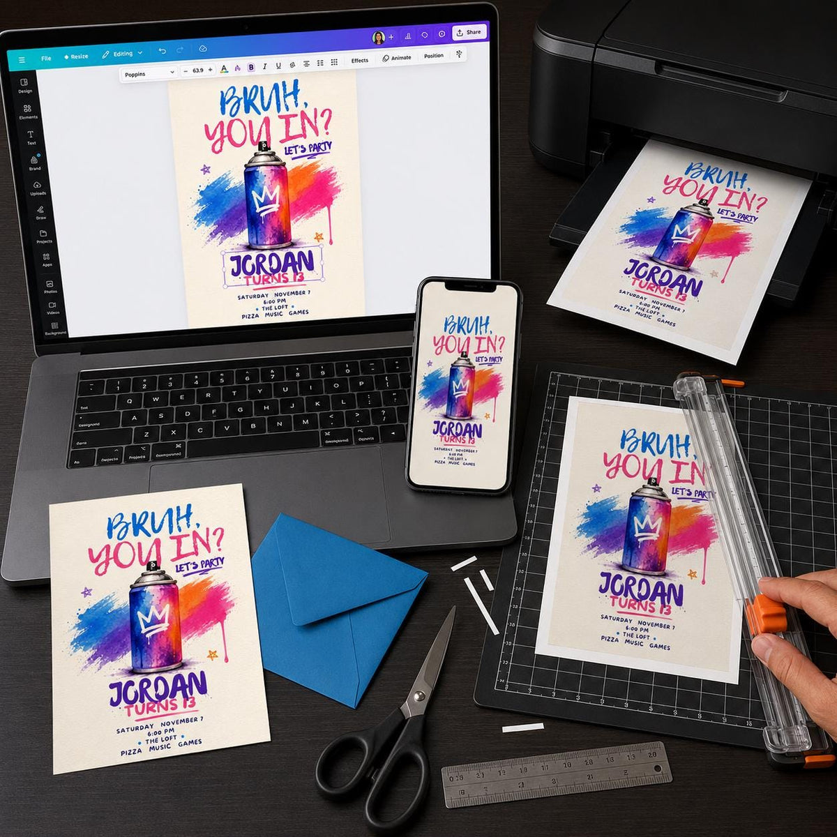 Graffiti 13th Birthday Invitation — print-ready 13th birthday party design from VoltBy