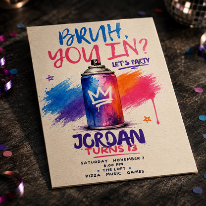 Graffiti 13th Birthday Invitation — digital invitation, instant download