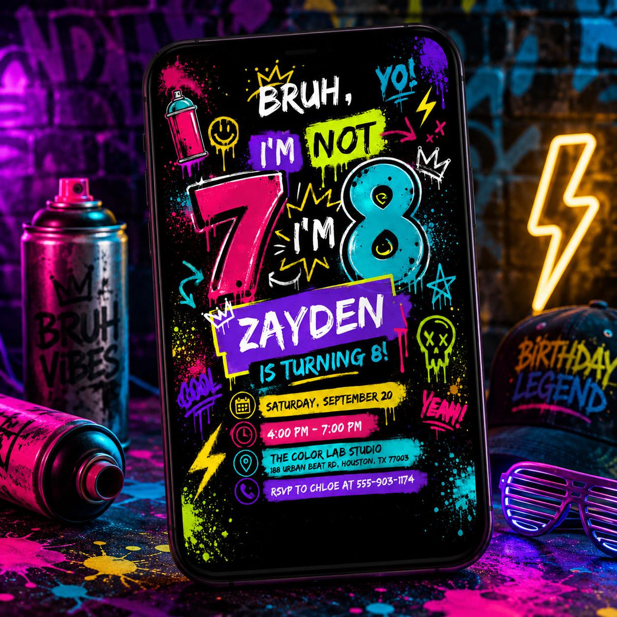 Graffiti Birthday Invitation — digital invitation, instant download