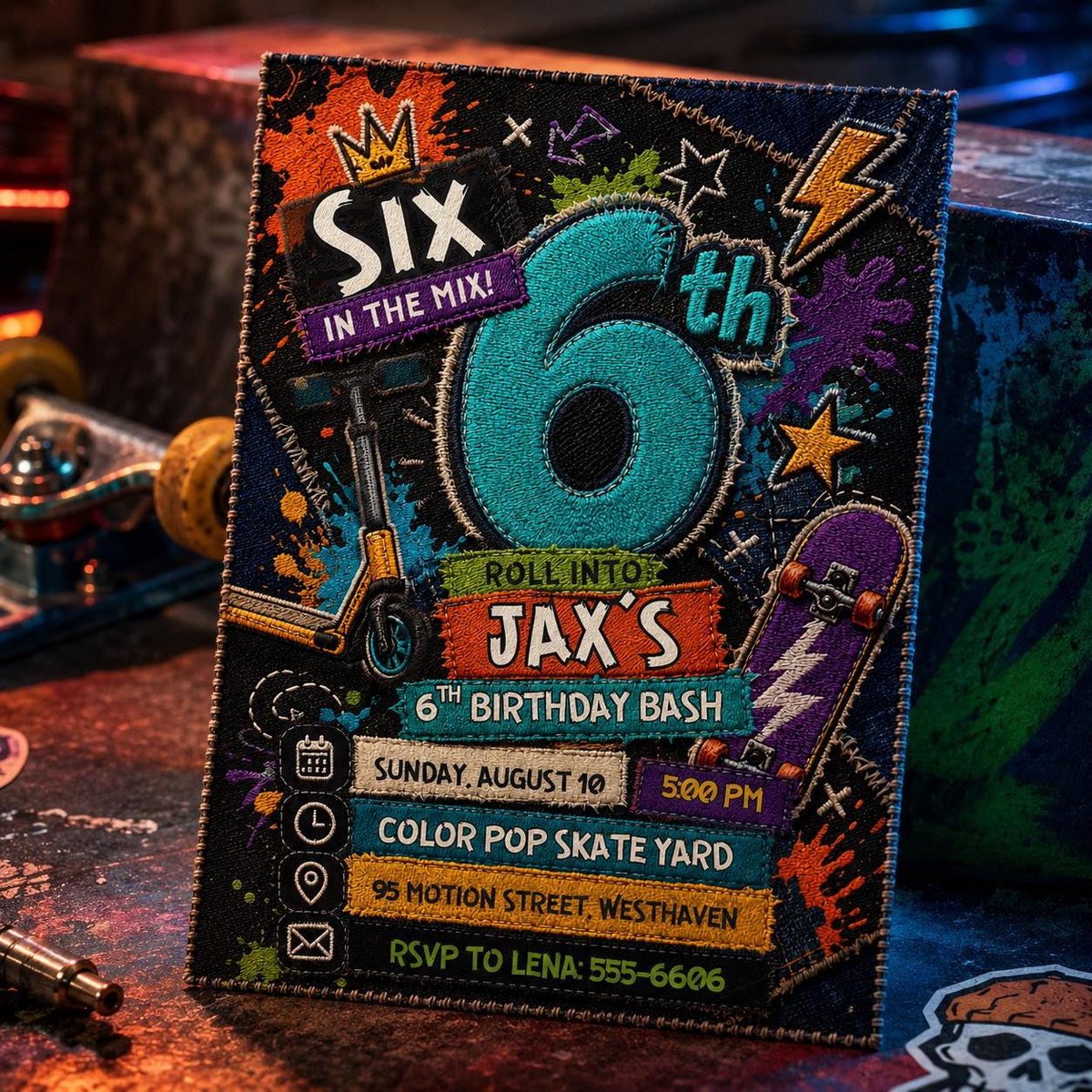 Graffiti Skateboard 6th Birthday Invitation — art design