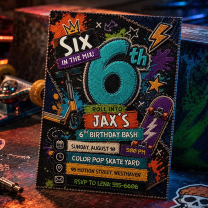 Graffiti Skateboard 6th Birthday Invitation — art design