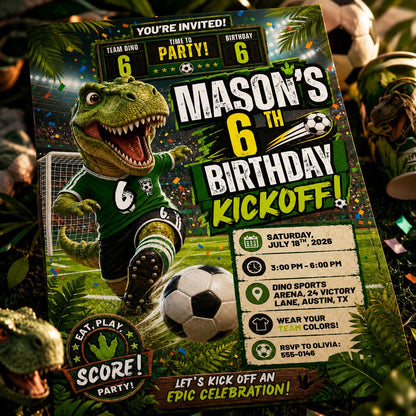 Green 6th Birthday Kickoff Invitation for Boys — print-ready 6th birthday party design from VoltBy