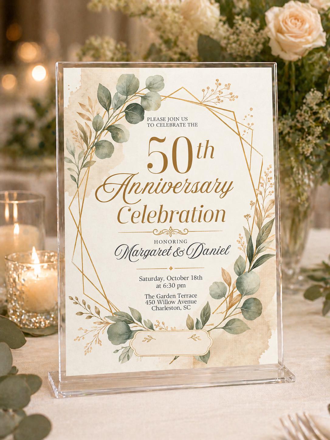 Green and Gold 50th Anniversary Invitation — design view 3