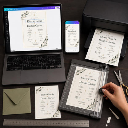 Green and Gold Bilingual Wedding Invitation — print-ready wedding design from VoltBy