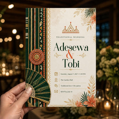 Green and Gold Nigerian Traditional Wedding Invitation — invitation you personalize in Canva
