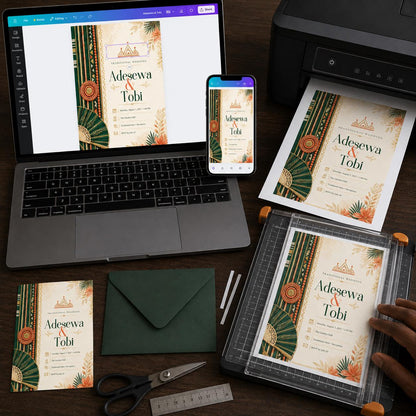 Green and Gold Nigerian Traditional Wedding Invitation — print-ready wedding design from VoltBy