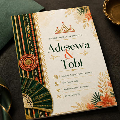 Green and Gold Nigerian Traditional Wedding Invitation — digital invitation, instant download