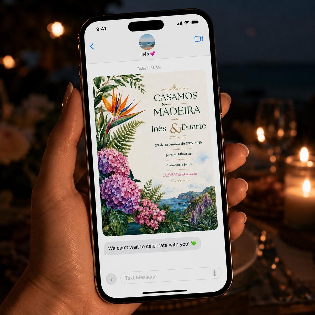 Green Botanical Madeira Wedding Invitation — travel and tropical design