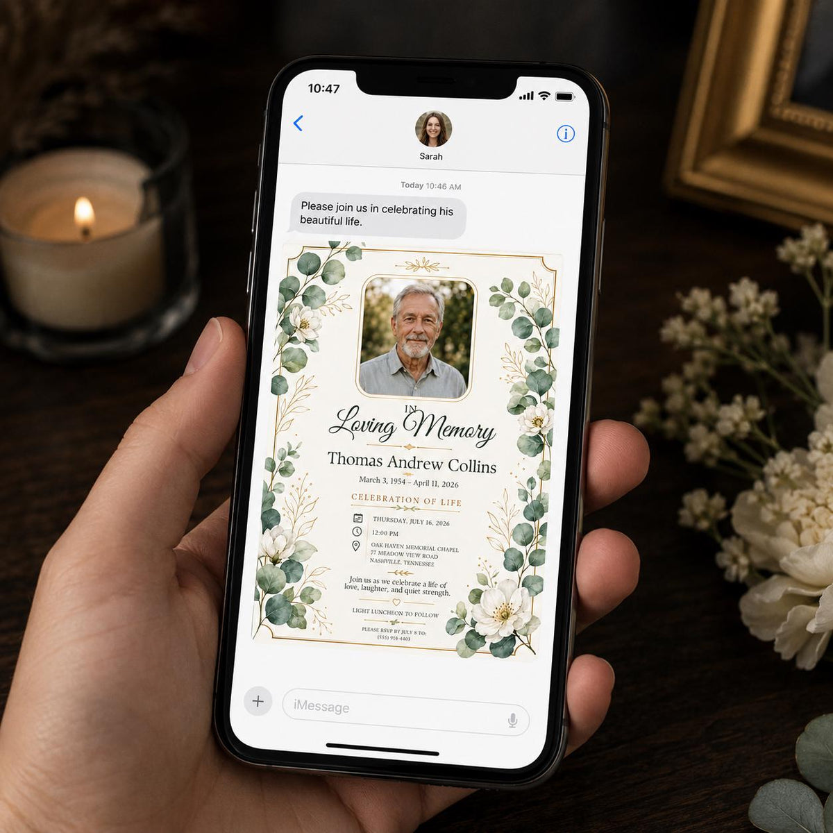Green Celebration of Life Invitation — print-ready celebration of life design from VoltBy