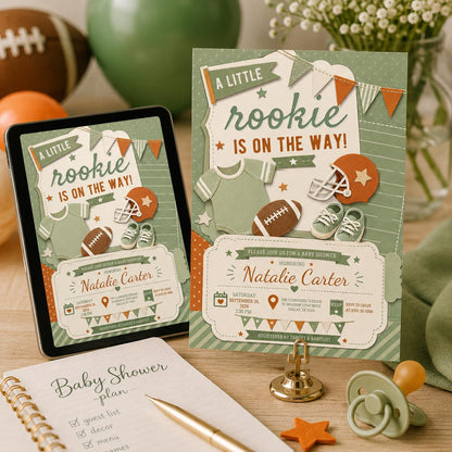 Green Football Baby Shower Invitation for Boys — baseball design