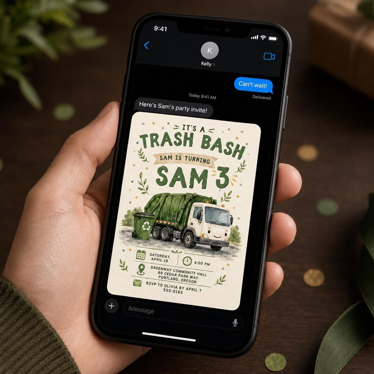 Green Garbage Truck 3rd Birthday Invitation — invitation you personalize in Canva