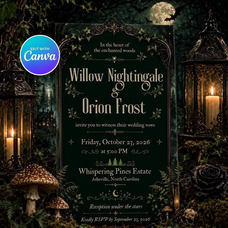 Green Gothic Enchanted Forest Wedding Invitation