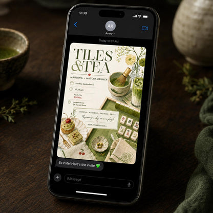 Green Mahjong Brunch Invitation — board games and matcha design