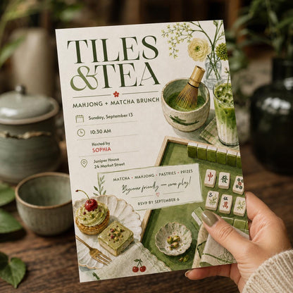 Green Mahjong Brunch Invitation — invitation you personalize in Canva