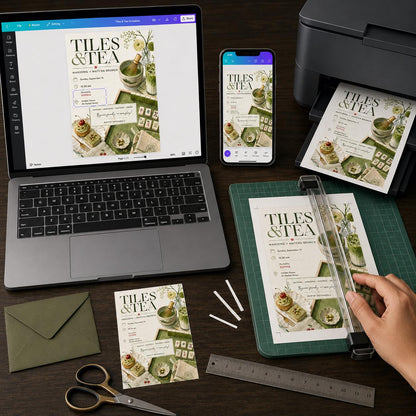 Green Mahjong Brunch Invitation — print-ready tea party design from VoltBy