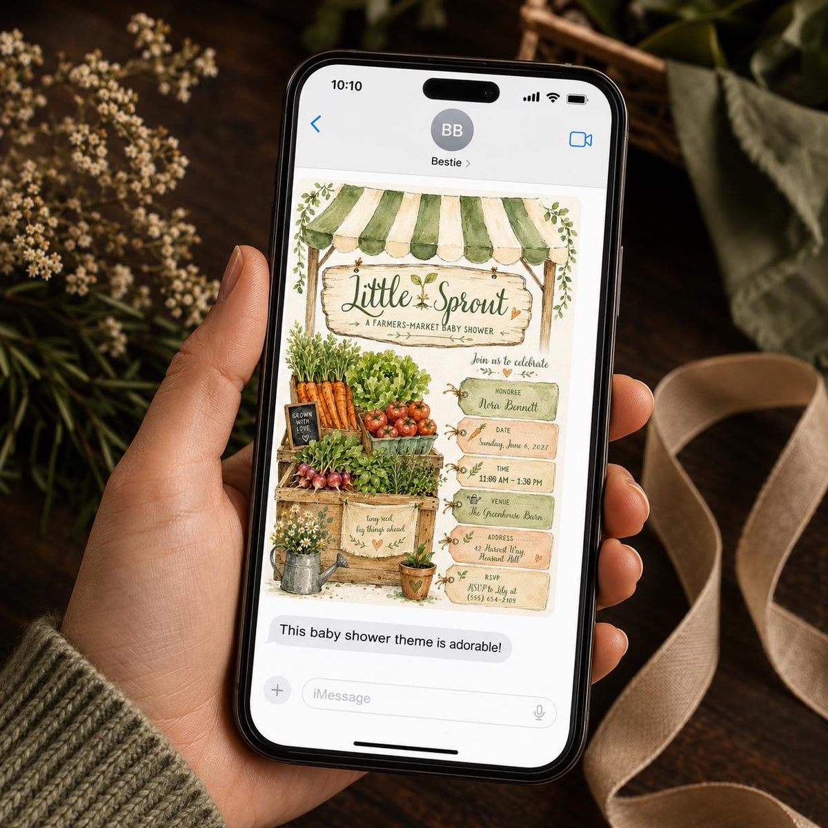 Green Rustic Farmers Market Baby Shower Invitation — garden design