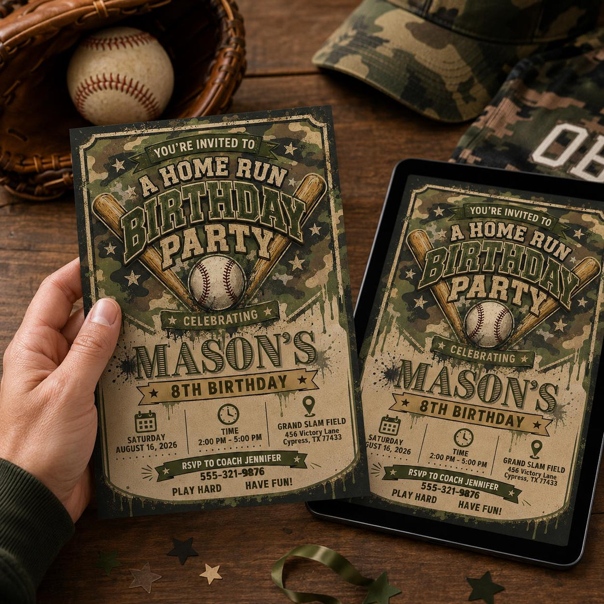Green Vintage Baseball Birthday Invitation — birthday party stationery by VoltBy