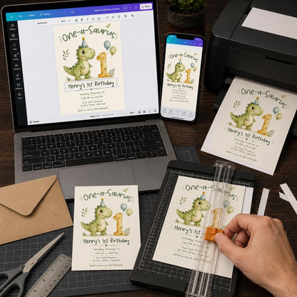 Green Watercolor One-Saurus First Birthday Invitation for Boys — dinosaur design