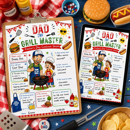 Grill Master Dad Father's Day Activity Sheet — BBQ design