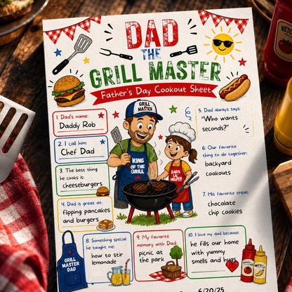 Grill Master Dad Father's Day Activity Sheet — printable worksheet you personalize in Canva